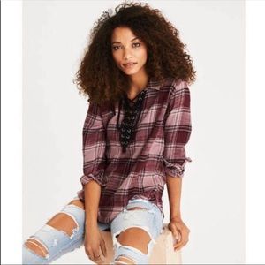 American Eagle Lace up Pull over Flannel